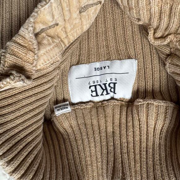 BKE ribbed mock neck sweater sz L quarter button preppy fisherman academia - Picture 3 of 8